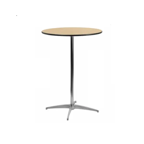 A table with a white top and silver legs.