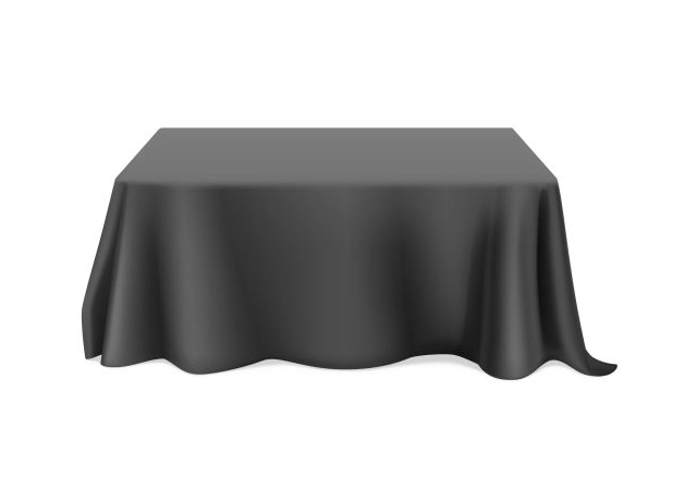 A black table cloth on top of a white table.