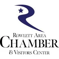 A blue star logo for the rowlett area chamber of commerce.